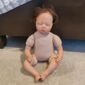 Reborn Baby Doll Sleeping Brown Plugged Hair Realistic Baby Doll with Brown Hair